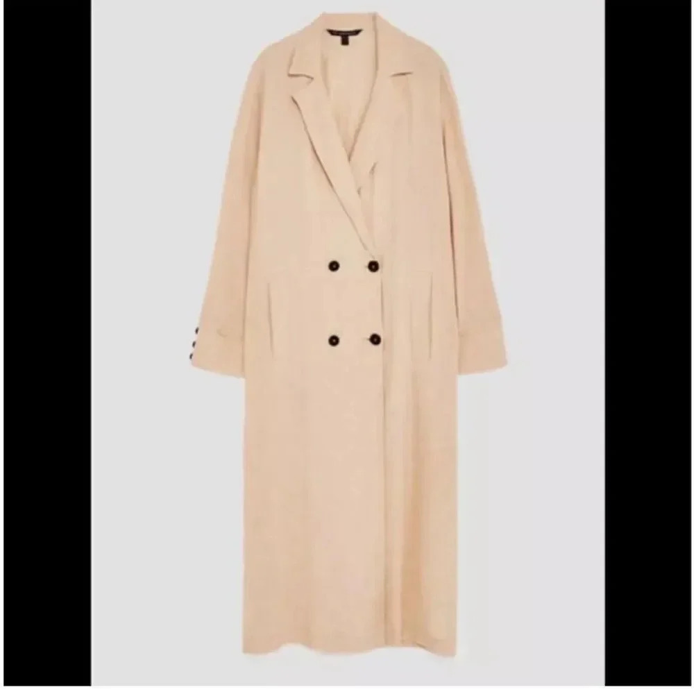 ZARA TRF OUTERWEAR LONG SLEEVE DUSTER TAN/BEIGE SIZE SMALL/ MEDIUM - Picture 2 of 16